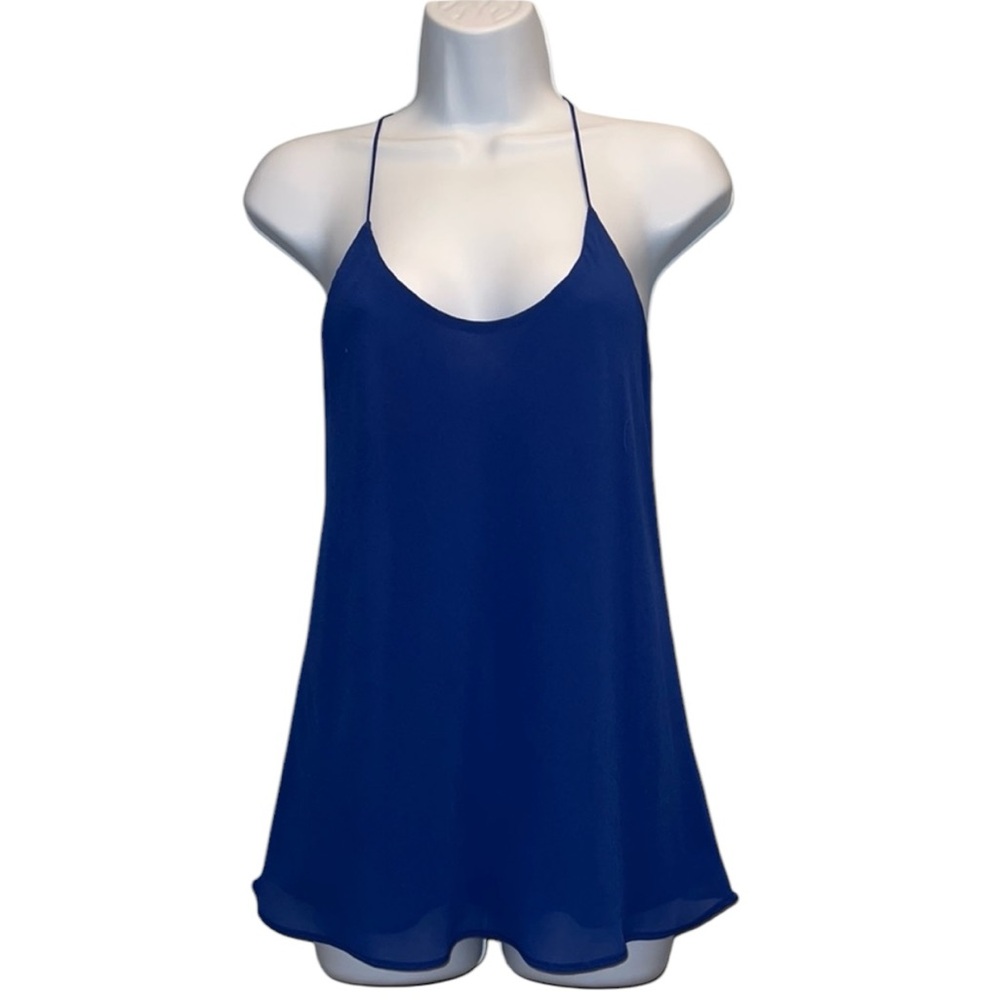 Beautiful Blue Rosette by Be Cool Drapy Top Spaghetti Straps Size Small